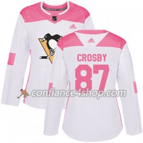 Adidas Maillot de Hockey Pittsburgh Penguins Sidney Crosby 87 2017-2018 Blanc Rose Fashion Authentic - Femme